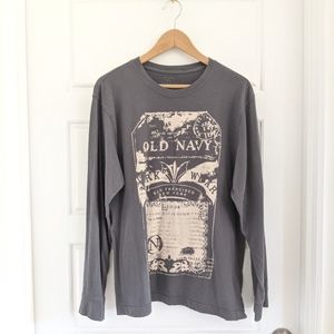 Printed Y2K Men's Long Sleeve Gray Shirt in Size Large‎ Cozy Cabincore Outdoor